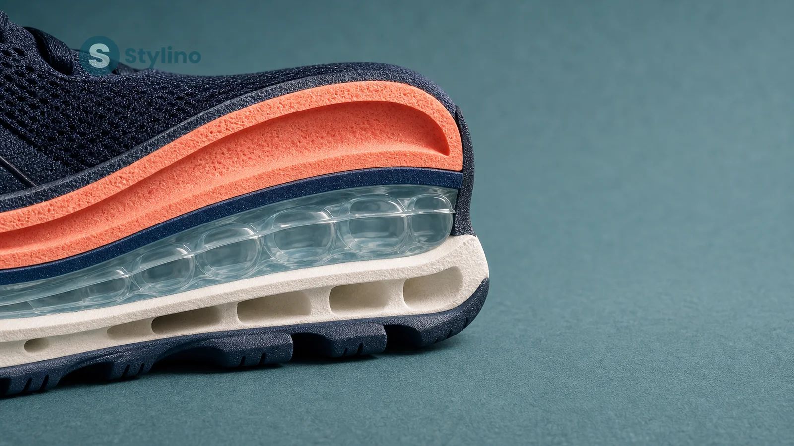 Τομή μεσαίας σόλας ASICS που δείχνει στρώσεις gel και αφρού
