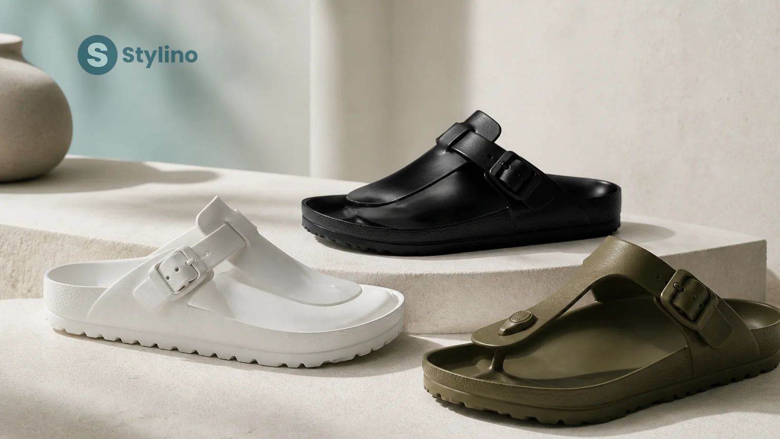 Οδηγός vegan Birkenstock — editorial σύνθεση Birko-Flor Arizona και EVA σανδαλιών