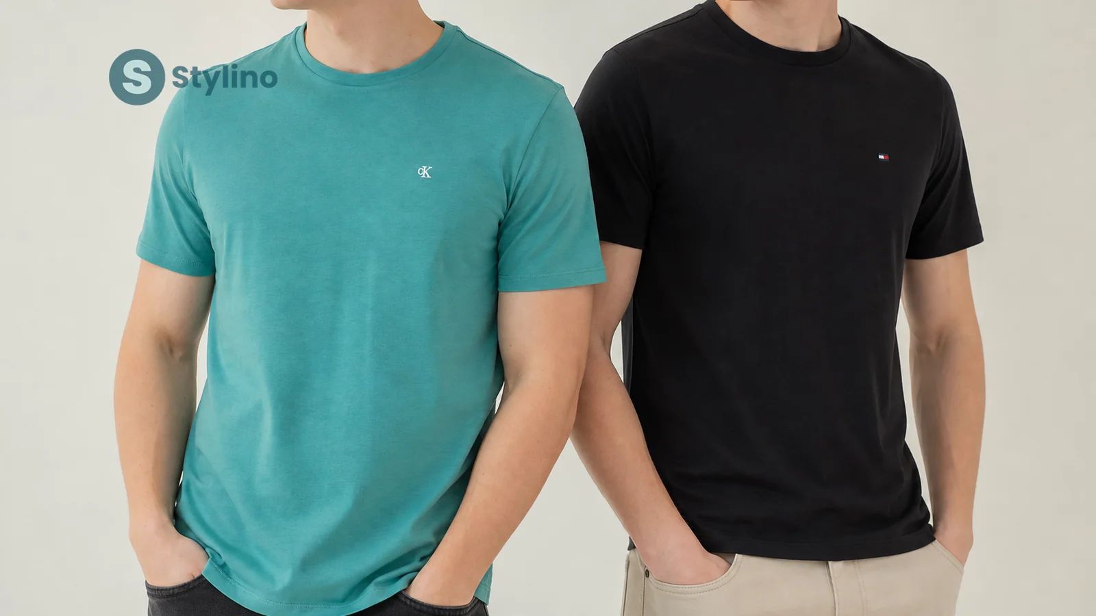 Calvin Klein vs Tommy Hilfiger brand comparison — minimalist editorial with both brands