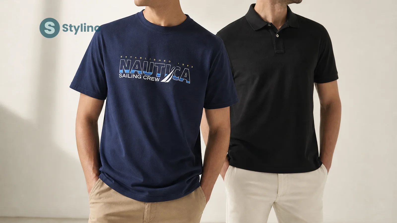 Nautica vs Tommy Hilfiger brand comparison with polo shirts side by side for Cyprus shoppers