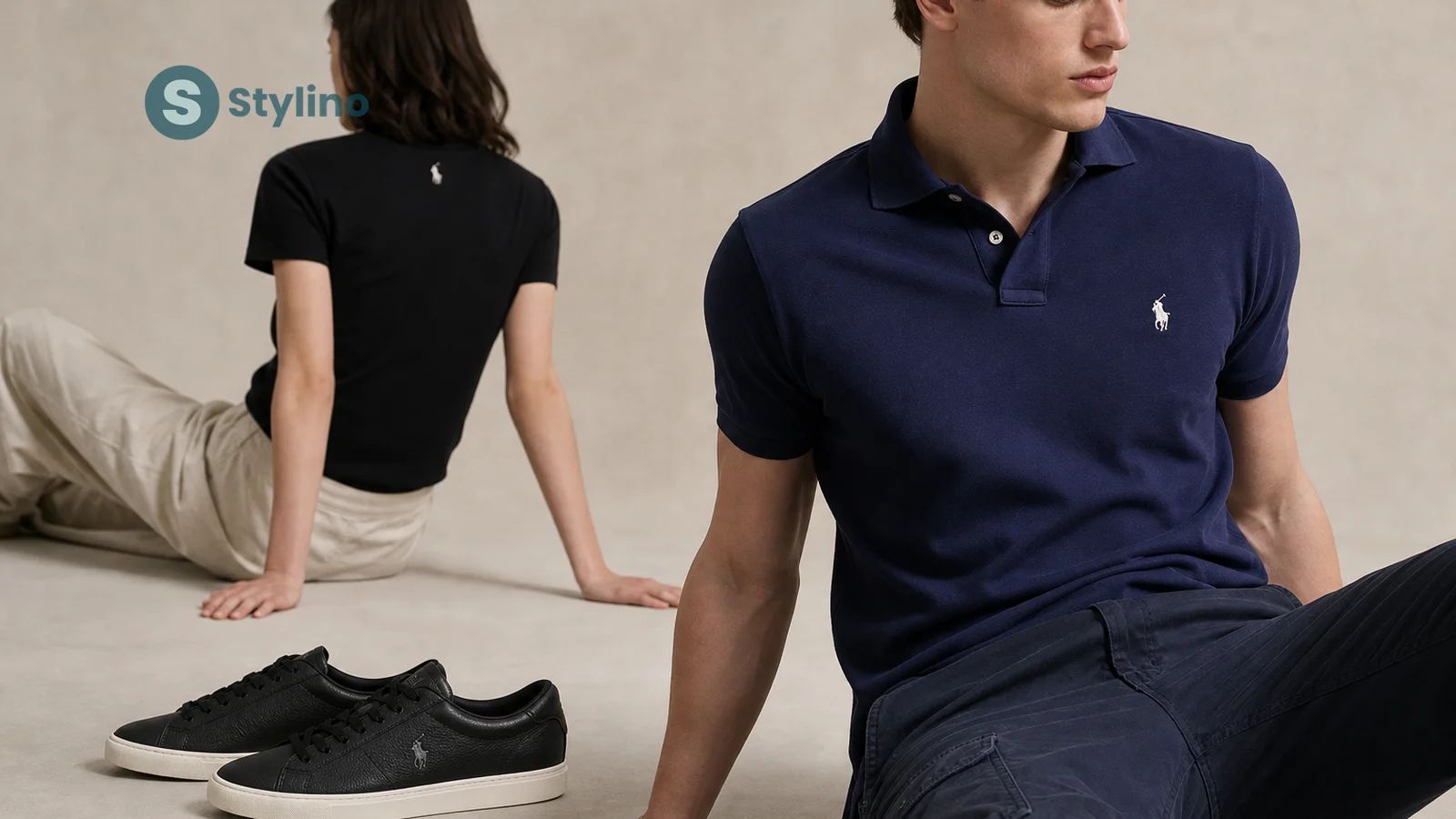 Ιστορία Ralph Lauren — editorial σύνθεση γραβατών, πόλο μπλουζακιών και του εμβληματικού λογοτύπου pony
