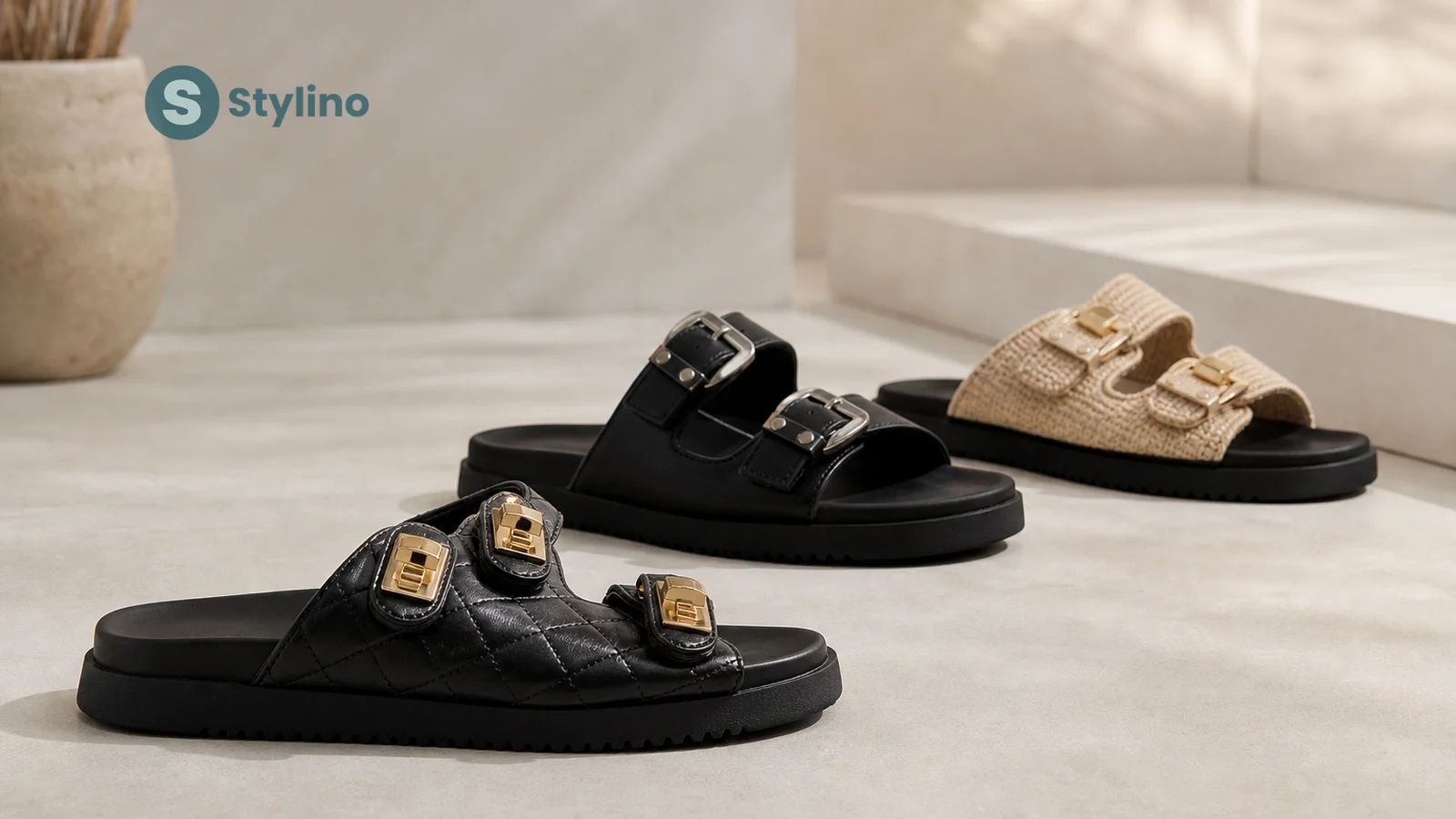 Steve Madden sandals editorial flat-lay for the Cyprus summer sandals guide