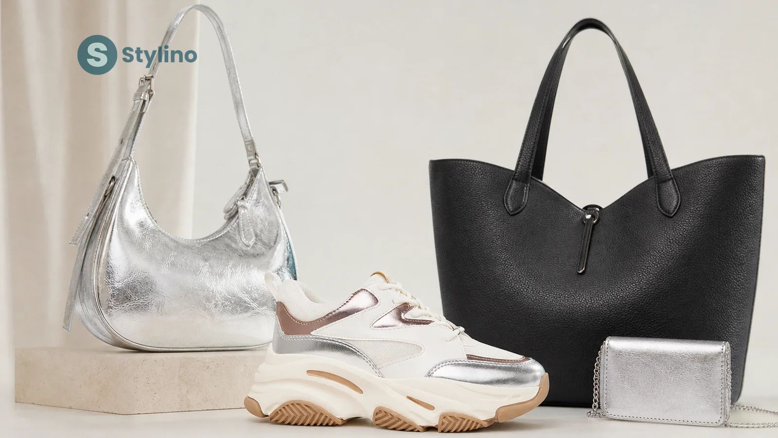Steve Madden bags and accessories editorial composition for the Cyprus shopping guide