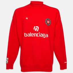 Balenciaga Red Logo Intarsia Knit Soccer Turtleneck Sweater M