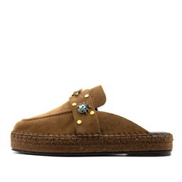 Suede Leather Flatform Mules Women Komis & Komis