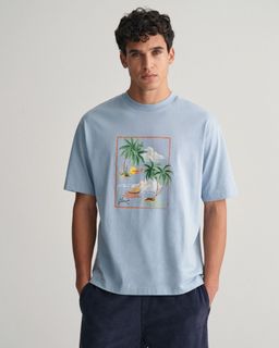 Gant Ανδρικό Hawaiian Print Κοντομάνικο T-Shirt 2013080 Ανοιχτό Μπλέ