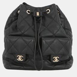 Chanel Backpack Coco Mark Matelasse Calf Leather Handbag Black