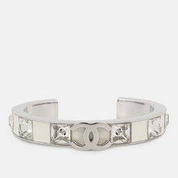 Chanel Cc Logo Bracelet Size S White/Silver Metal Strass