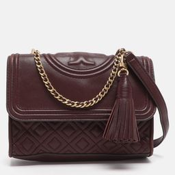 Tory Burch Fleming Small Burgundy Leather Shoulder Bag