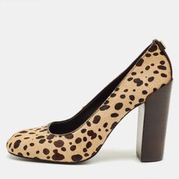 Tory Burch Size 37 Brown/Beige Leopard Print Calf Hair Block Heel Pumps