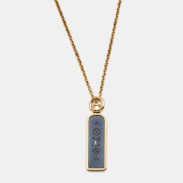 Louis Vuitton Les Gastons Vuitton Small Blue PVD Titanium 18k Yellow Gold Tag Pendant Necklace