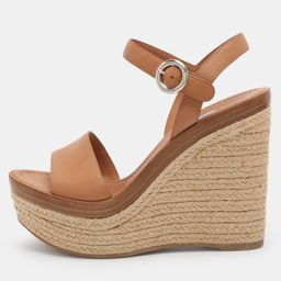 Prada Size 39 Brown Leather Wedge Espadrille Platfrom Sandals