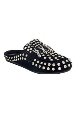 KURT GEIGER ΠΑΠΟΥΤΣΙΑ MULES KURT CRYSTAL SLIPPER ΣΟΥΕΤ ΣΤΡΑΣ LOGO ΜΑΥΡΟ