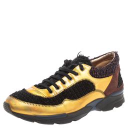 Chanel Multicolor Tweed, Suede and Metallic Leather Lace Up Sneakers Size 38