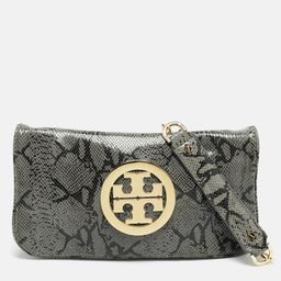 Tory Burch Reva Flap Grey Python Print Suede Shoulder Bag