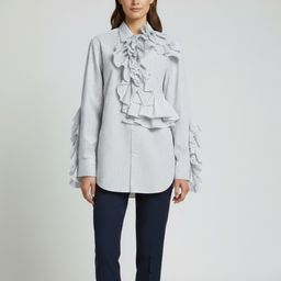 Louis Vuitton White Pin Striped Cotton Ruffled Shirt S