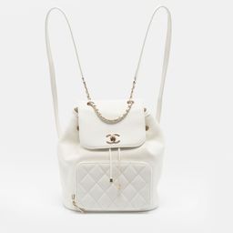 Chanel Business Affinity White Quilted Caviar Leather Backpack