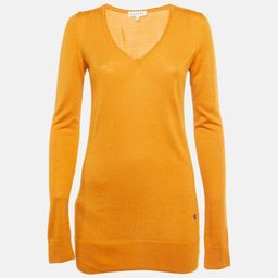 Celine Orange Cashmere Knit V-Neck Sweater M