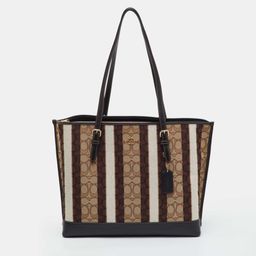 Coach Mollie Multicolor Chalk Signature Canvas and Leather Stripe Tote