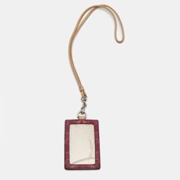 Coach Pink/Beige Signature Coated Canvas Lanyard ID Card Holder
