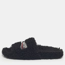 Balenciaga Black Shearing Logo Flat Slides Size 37