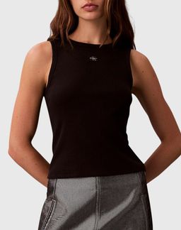 TANK TOP CALVIN KLEIN WOVEN LABEL RIBBED SLIM FIT BLACK CALVIN KLEIN