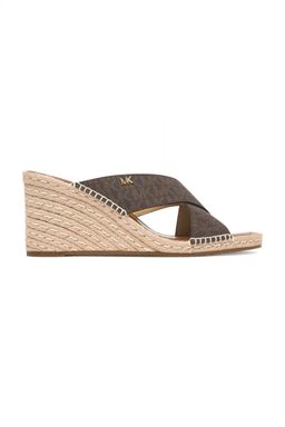 MICHAEL KORS ΠΑΠΟΥΤΣΙΑ ΠΛΑΤΦΟΡΜEΣ KENZIE WEDGE SANDAL ALL OVER LOGO ΚΑΦΕ/ΤΑΜΠΑ